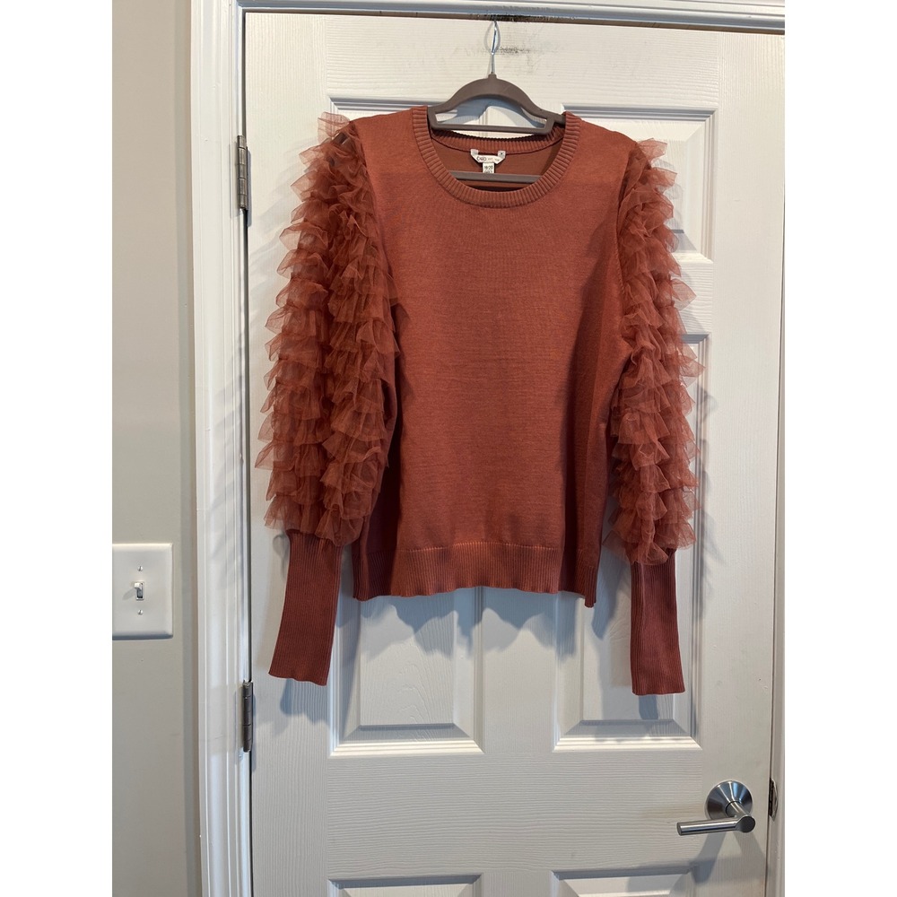 Cato Rust Terracotta Tulle Ruffle Sleeve Knit Sweater Plus Size 18/20‎ Crew Neck